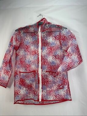 HUNTER Kids Red White Floral Transparent Raincoat Jacket Youth Girls Sz 10 NWOT